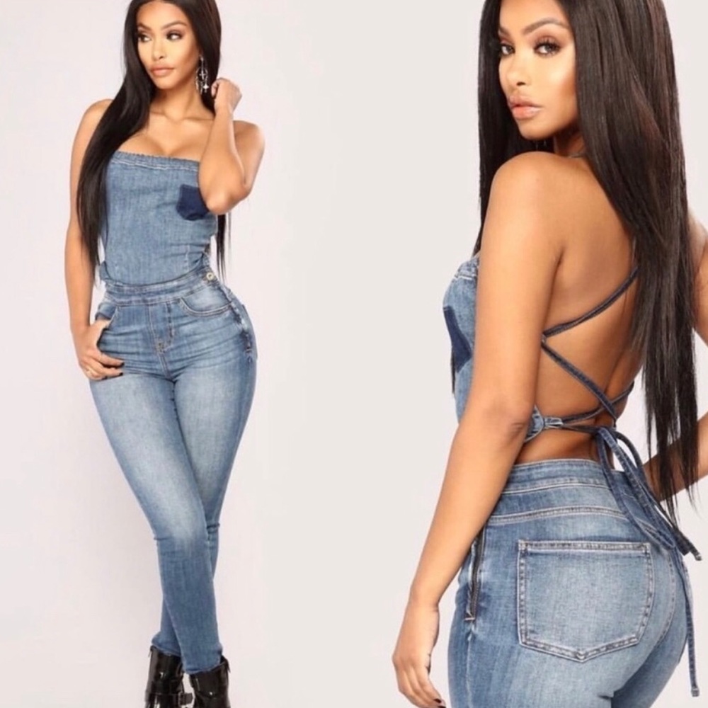 Denim jumpsuit with cute pocket